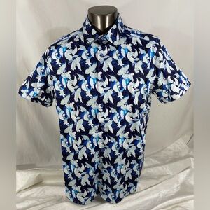 Robert Graham Men's Blue Feather Button Down Short Sleeve Shirt XXL